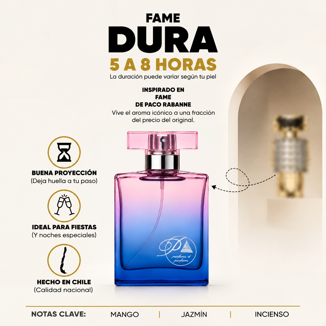 Perfume inspirado en Fame con duración de 5 a 8 horas