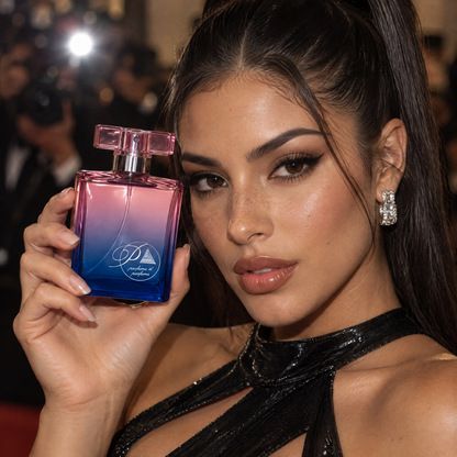 Mujer con el perfume inspirado en Fame en una alfombra roja
