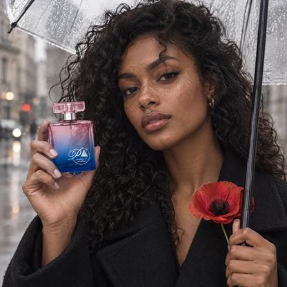 Mujer con un paraguas en la ciudad con el perfume inspirado en Flower by Kenzo de Perfumes Inferno