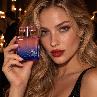Mujer en una noche glamorosa con el perfume inspirado en Good Girl CH de Perfumes Inferno