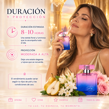 Duración de 8 a 10 horas y proyección moderada a alta del perfume de mujer inspirado en J'adore