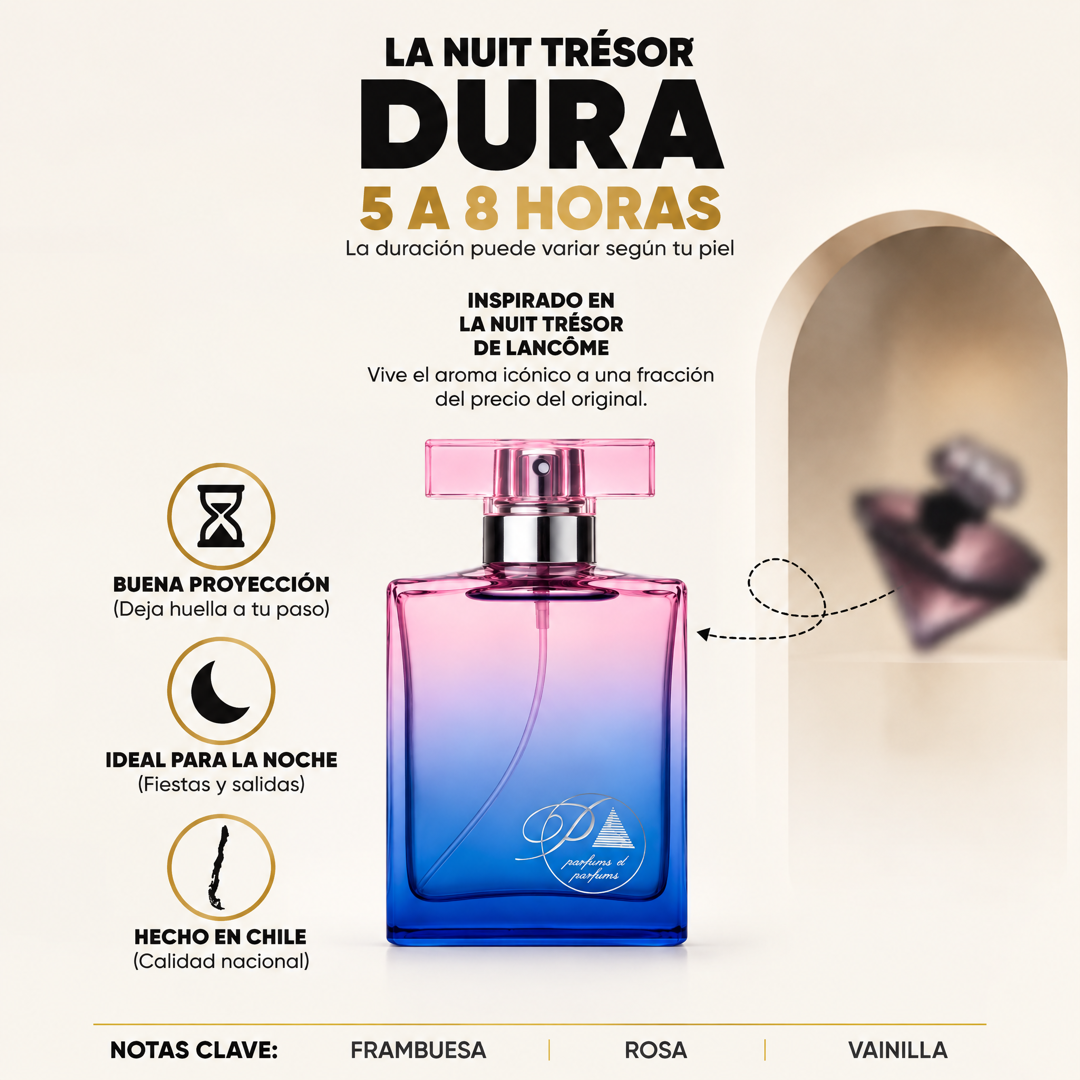 Perfume inspirado en La Nuit Trésor con duración de 5 a 8 horas