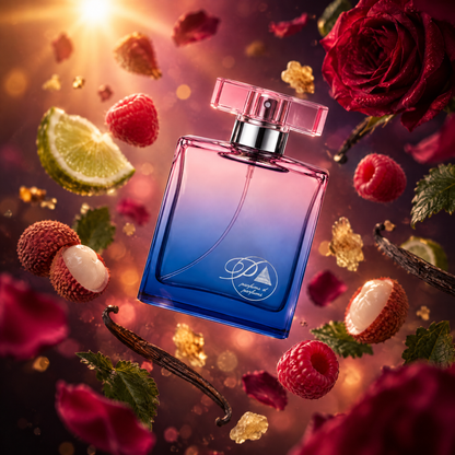 Ingredientes del perfume inspirado en La Nuit Trésor: frambuesa, lichi, rosa, incienso y vainilla