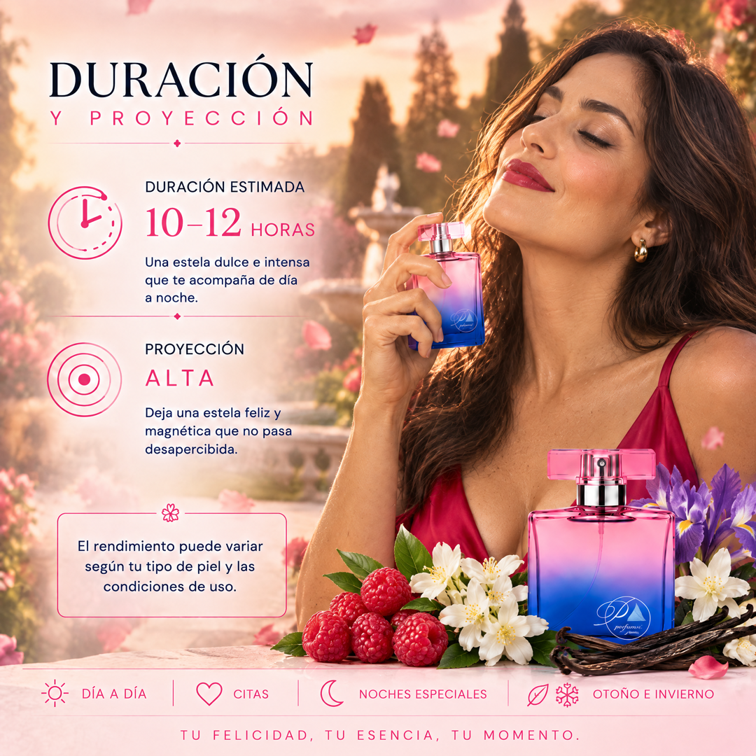 Duración de 10 a 12 horas y proyección alta del perfume de mujer inspirado en La Vida es Bella Intensa