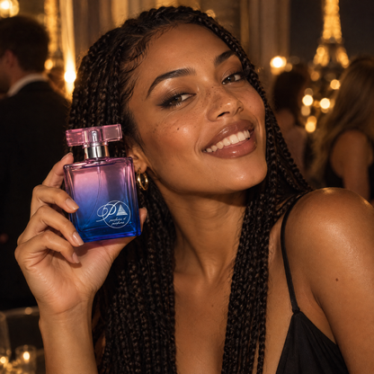 Mujer riendo en una fiesta en París con el perfume inspirado en La Vida es Bella Intensa de Perfumes Inferno