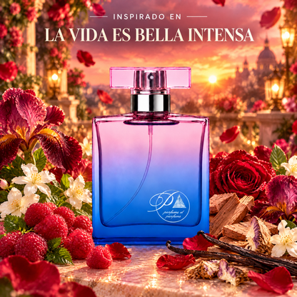 Perfume de mujer inspirado en La Vida es Bella Intensa con frambuesa, jazmín, iris, vainilla y sándalo