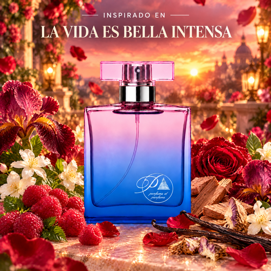 Perfume de mujer inspirado en La Vida es Bella Intensa con frambuesa, jazmín, iris, vainilla y sándalo