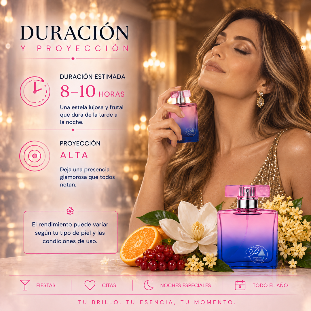 Duración de 8 a 10 horas y proyección alta del perfume de mujer inspirado en Lady Million Empire
