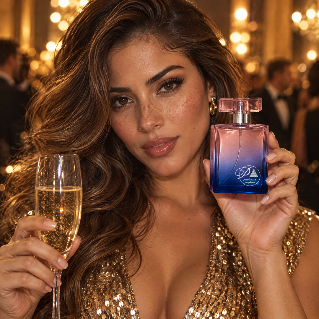 Mujer con el perfume inspirado en Lady Million en una gala de lujo