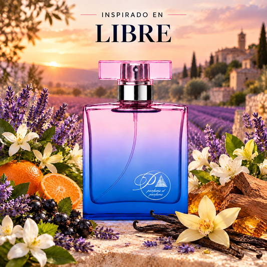 Perfume de mujer inspirado en Libre con campos de lavanda, flor de azahar, mandarina y vainilla