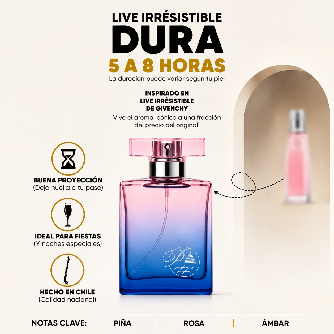 Perfume inspirado en Live Irrésistible con duración de 5 a 8 horas