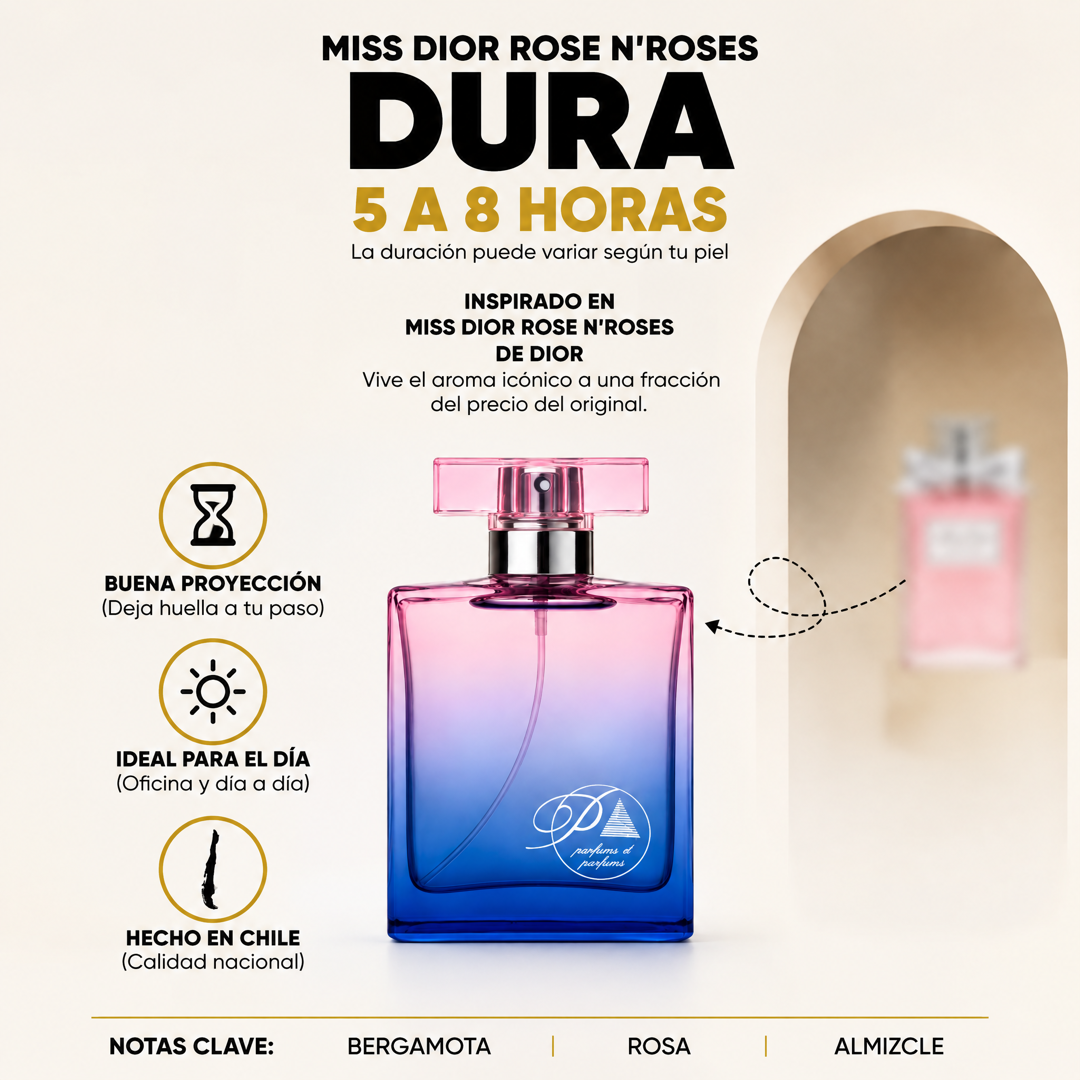 Perfume inspirado en Miss Dior Rose N'Roses con duración de 5 a 8 horas