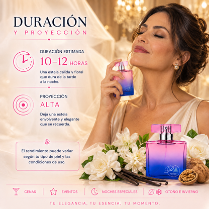 Duración de 10 a 12 horas y proyección alta del perfume de mujer inspirado en Organza