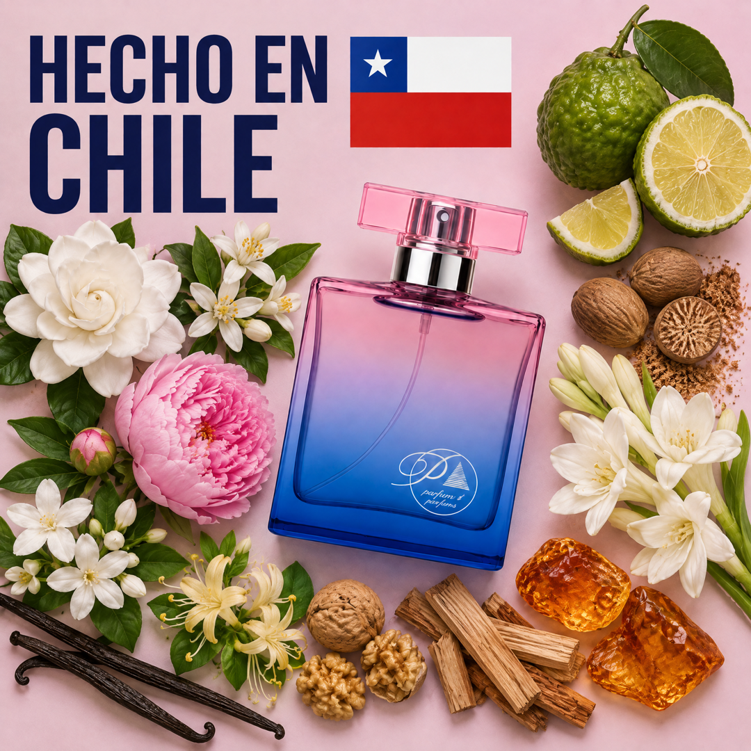 Perfume inspirado en Organza hecho en Chile con sus ingredientes