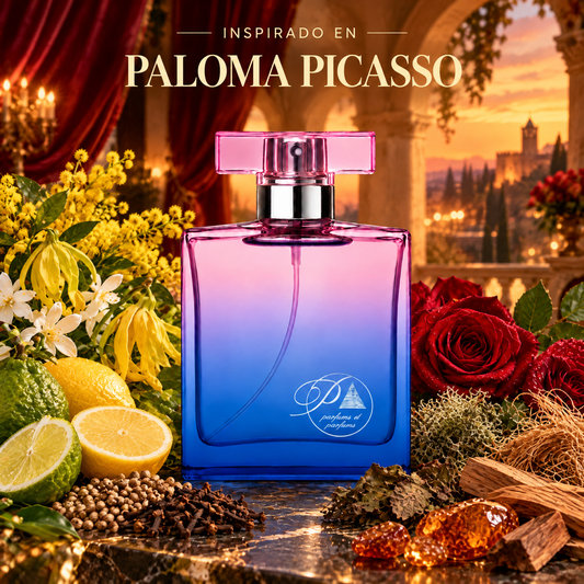Perfume de mujer inspirado en Paloma Picasso con bergamota, rosa, jazmín, pachulí y musgo de roble