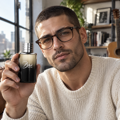 Hombre en un loft creativo con el perfume inspirado en Santal 33 de Perfumes Inferno