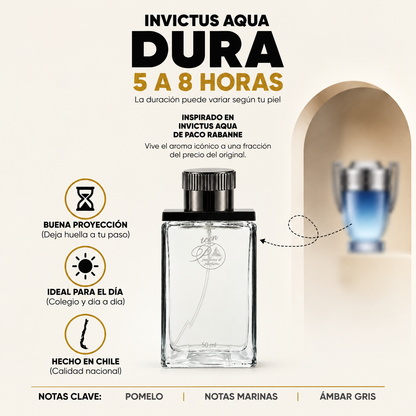 Perfume teen inspirado en Invictus Aqua con duración de 5 a 8 horas