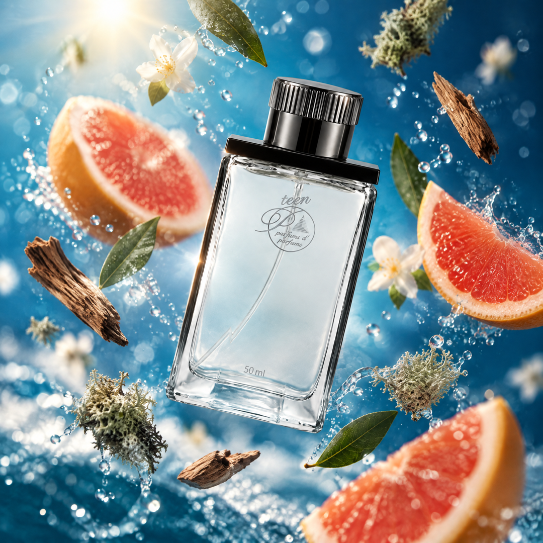 Ingredientes del perfume teen inspirado en Invictus Aqua: pomelo, notas marinas, laurel y ámbar gris