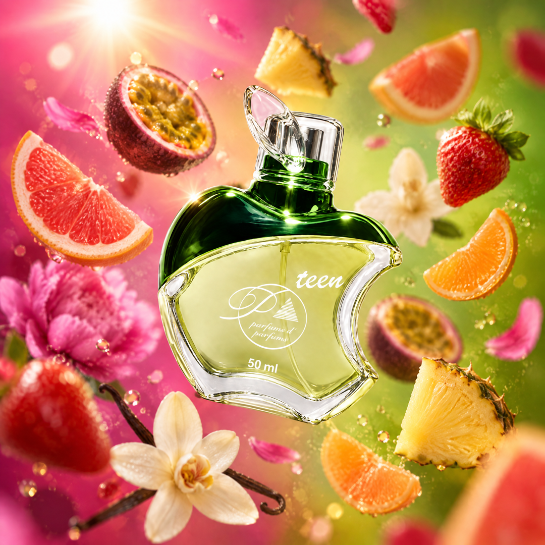 Ingredientes del perfume teen inspirado en Bombshell: maracuyá, frutilla, peonía y orquídea de vainilla