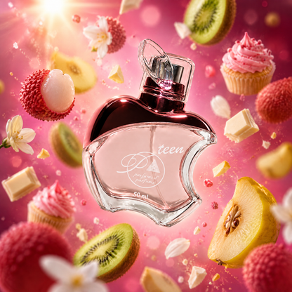 Ingredientes del perfume teen inspirado en Fantasy: lichi, kiwi, cupcake y chocolate blanco