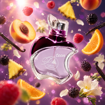 Ingredientes del perfume teen inspirado en Selena Gomez: frambuesa, durazno, fresia, vainilla y coco
