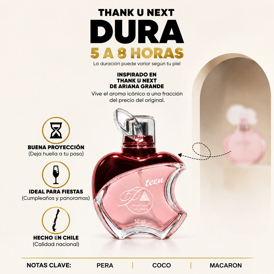 Perfume teen inspirado en Thank U Next con duración de 5 a 8 horas