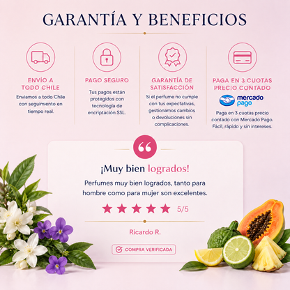 Garantía y beneficios con reseña de cliente, perfume unisex inspirado en CK One
