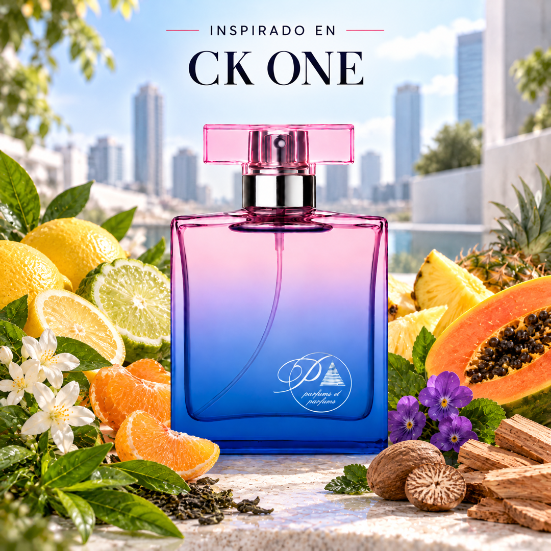 Perfume unisex inspirado en CK One con limones, bergamota, piña, papaya y jazmín