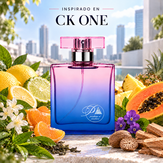 Perfume unisex inspirado en CK One con limones, bergamota, piña, papaya y jazmín